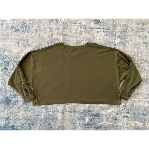 Champion Green Waffle Knit Cropped Sweatshirt Medium - Picture 2 of 4